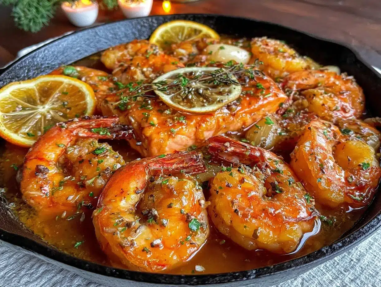 garlic butter shrimp and salmon skillet preparation steps