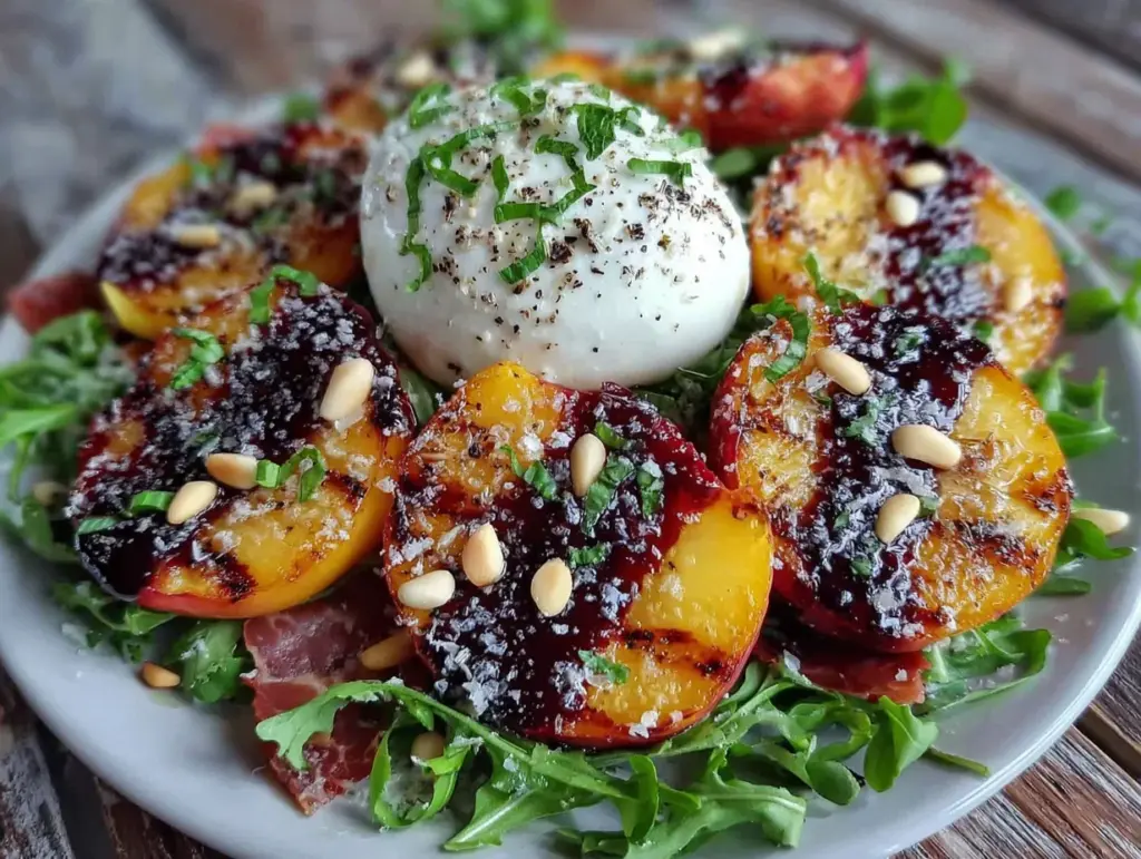 grilled peach and burrata salad - featured image