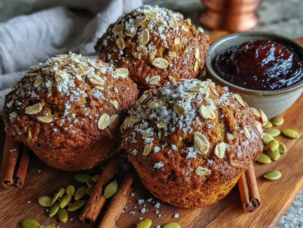 high protein pumpkin oat muffins - featured image