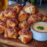 homemade soft pretzel bites with beer cheese dip - featured image