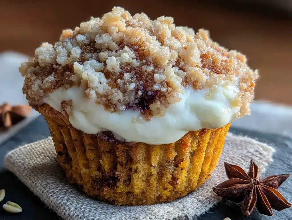 pumpkin cream cheese streusel muffins - featured image