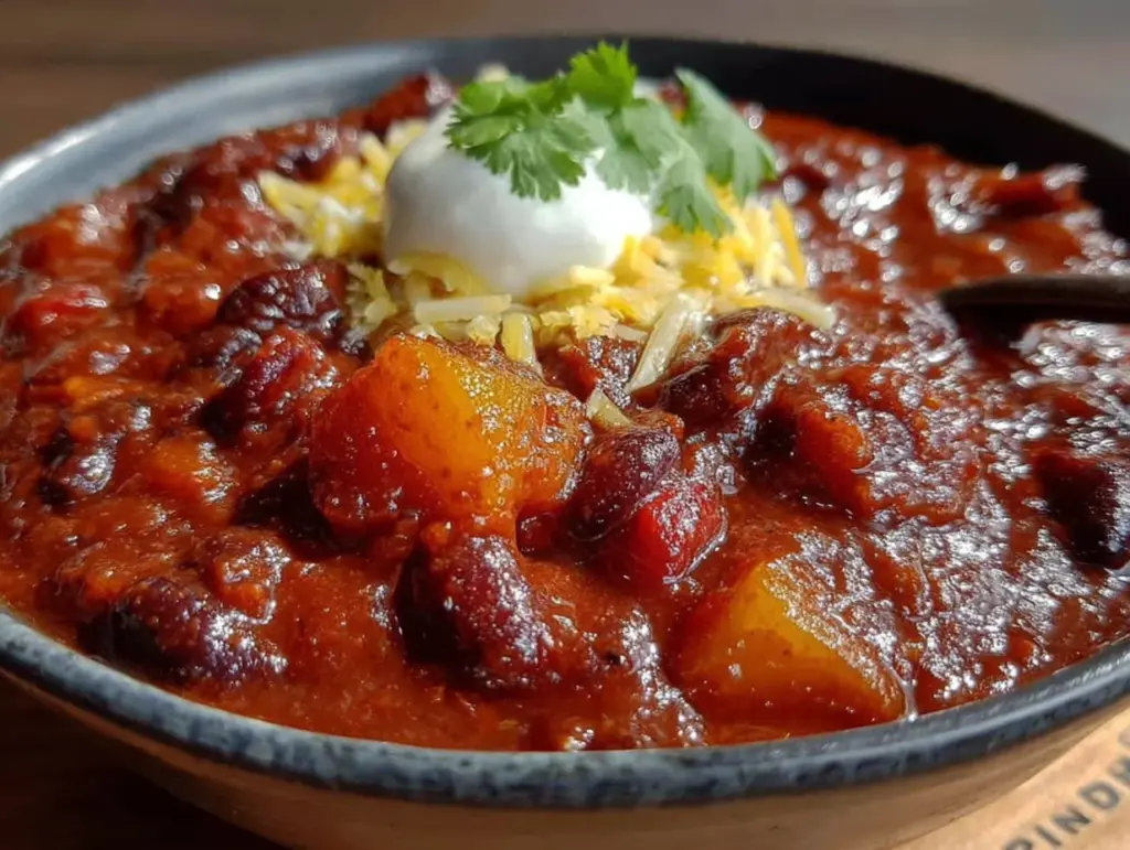slow cooker pumpkin chili with black beans - featured image