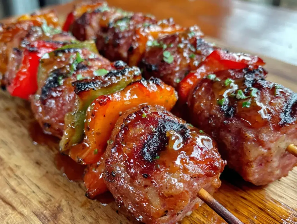 smoked sausage and pepper skewers - featured image
