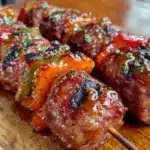 smoked sausage and pepper skewers - featured image