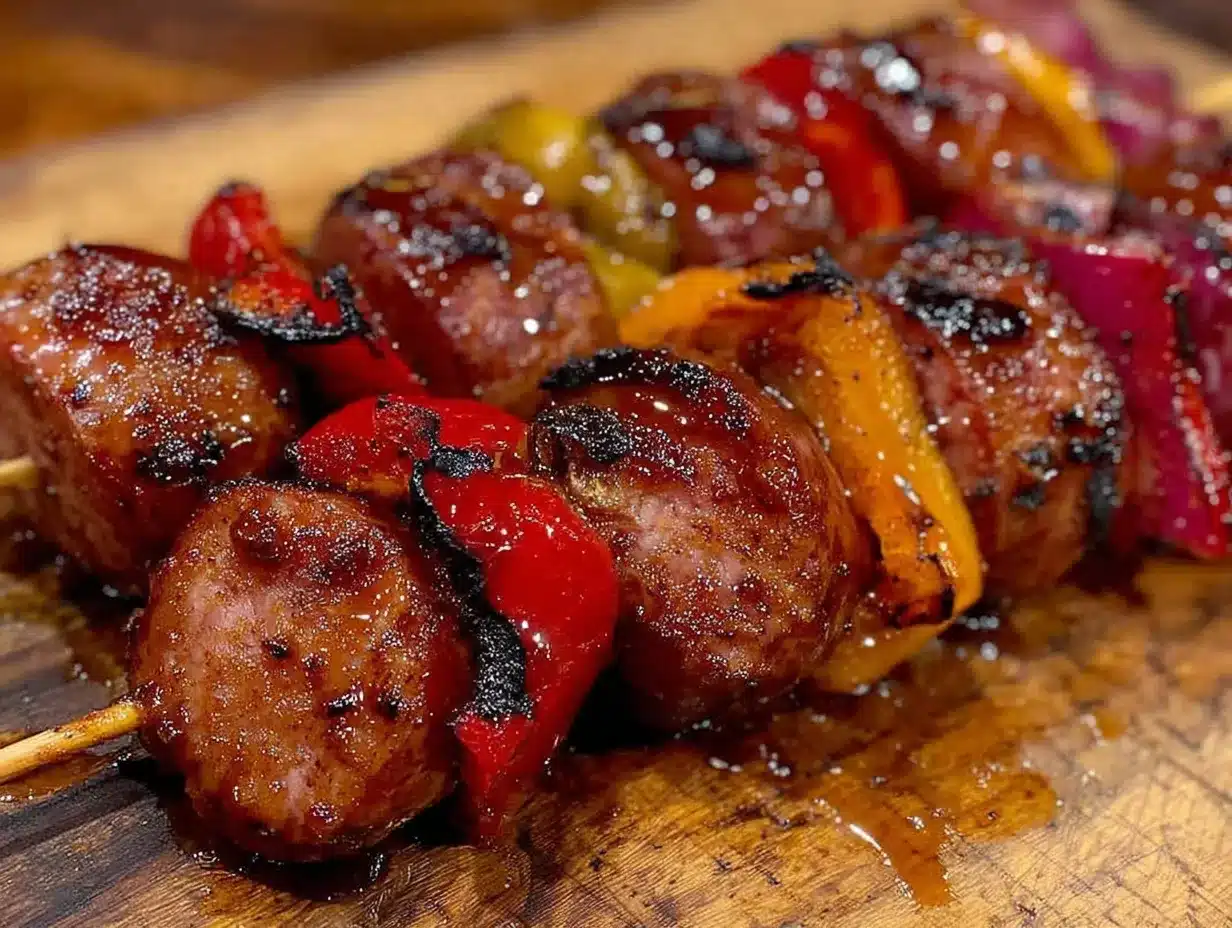 smoked sausage and pepper skewers preparation steps