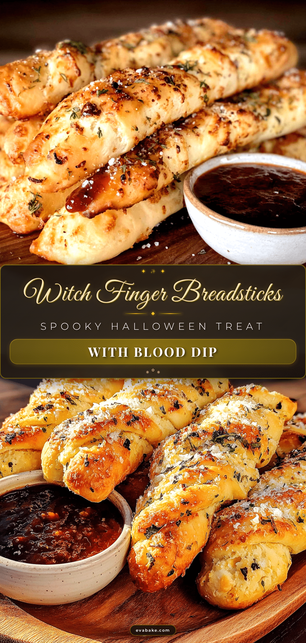 Spooky Witch Finger Breadsticks with Marinara Blood Dip recipe
