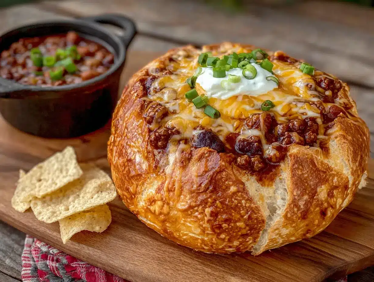 tailgate chili bread bowl preparation steps