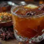 warm apple cider bourbon cocktail - featured image