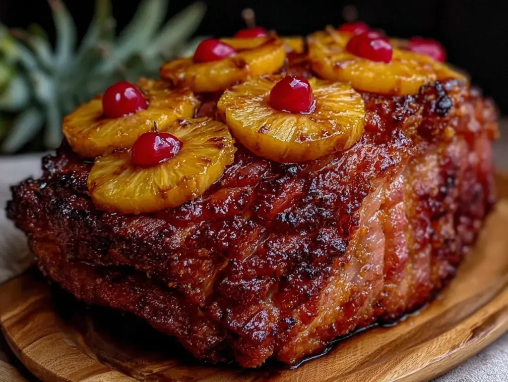 brown sugar glazed ham with pineapple - featured image