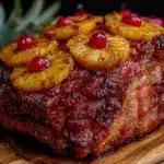 brown sugar glazed ham with pineapple - featured image