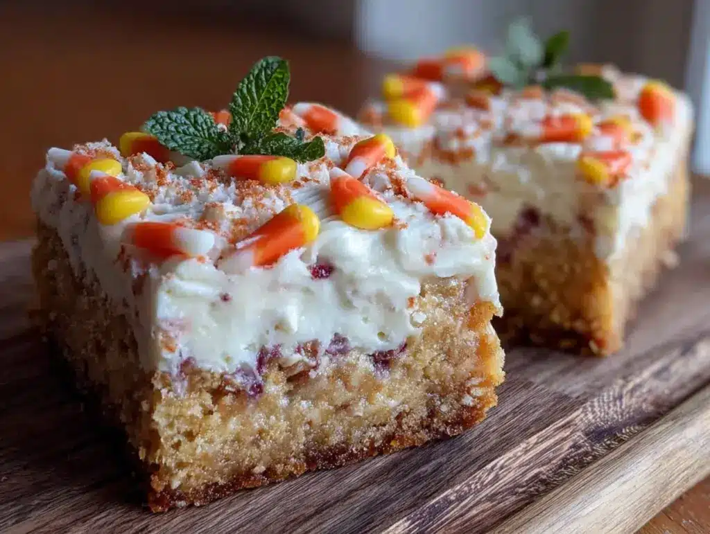 candy corn white chocolate cookie bars - featured image