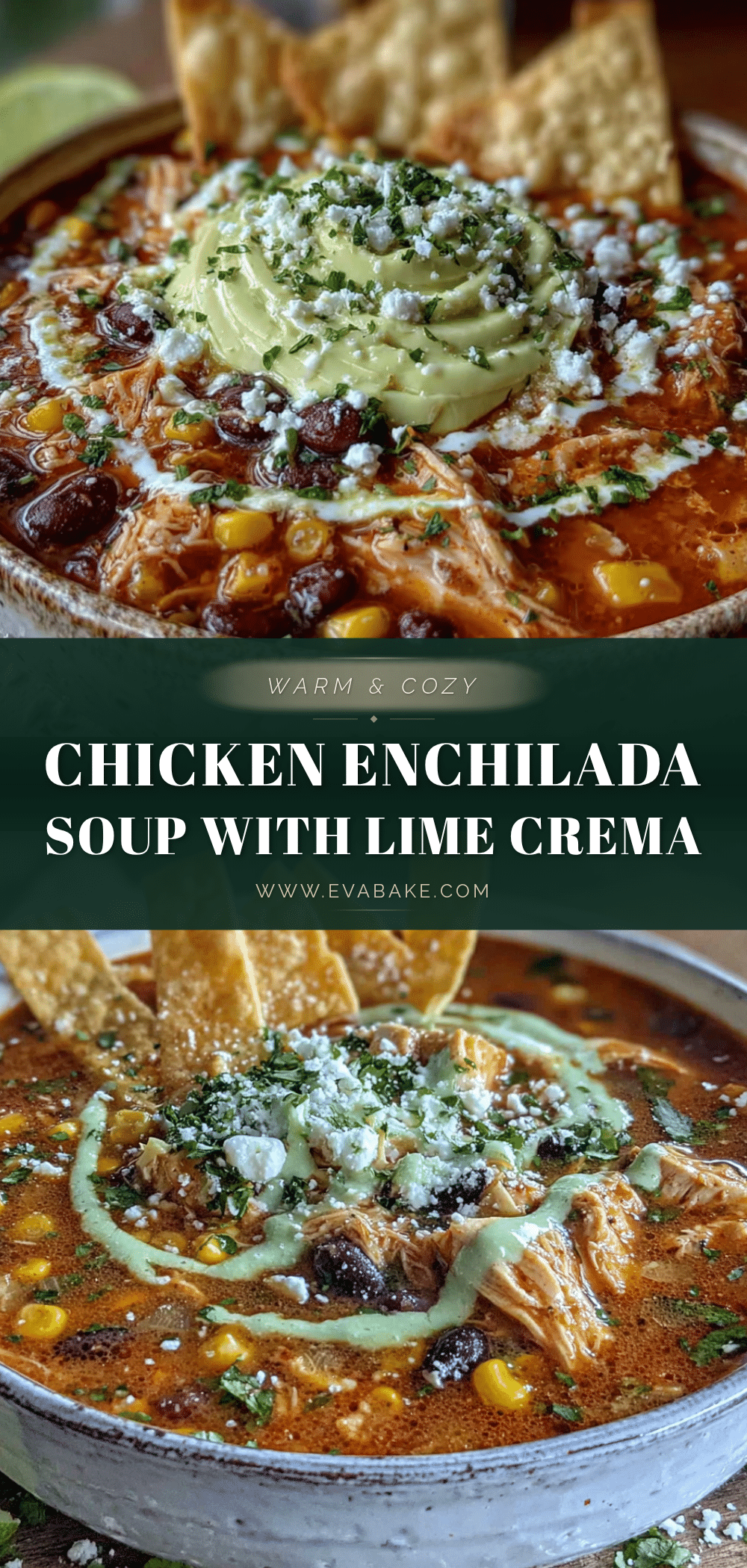 cozy crockpot chicken enchilada soup with lime crema recipe