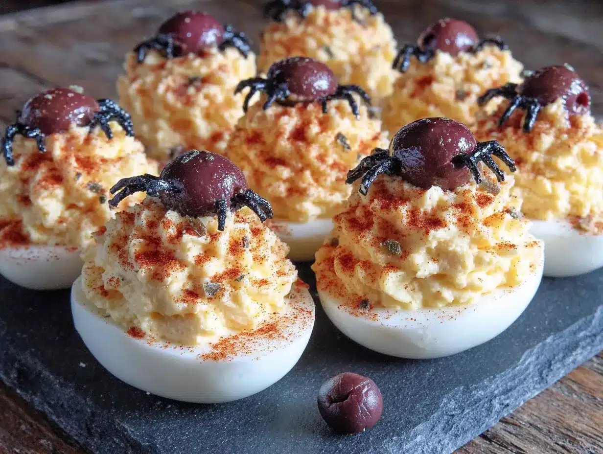 Cozy Halloween Deviled Eggs with Spider Olive Toppers preparation steps
