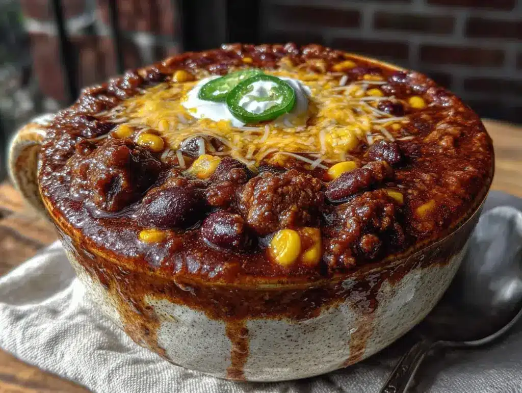crockpot chili with black beans and corn - featured image