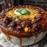 crockpot chili with black beans and corn - featured image