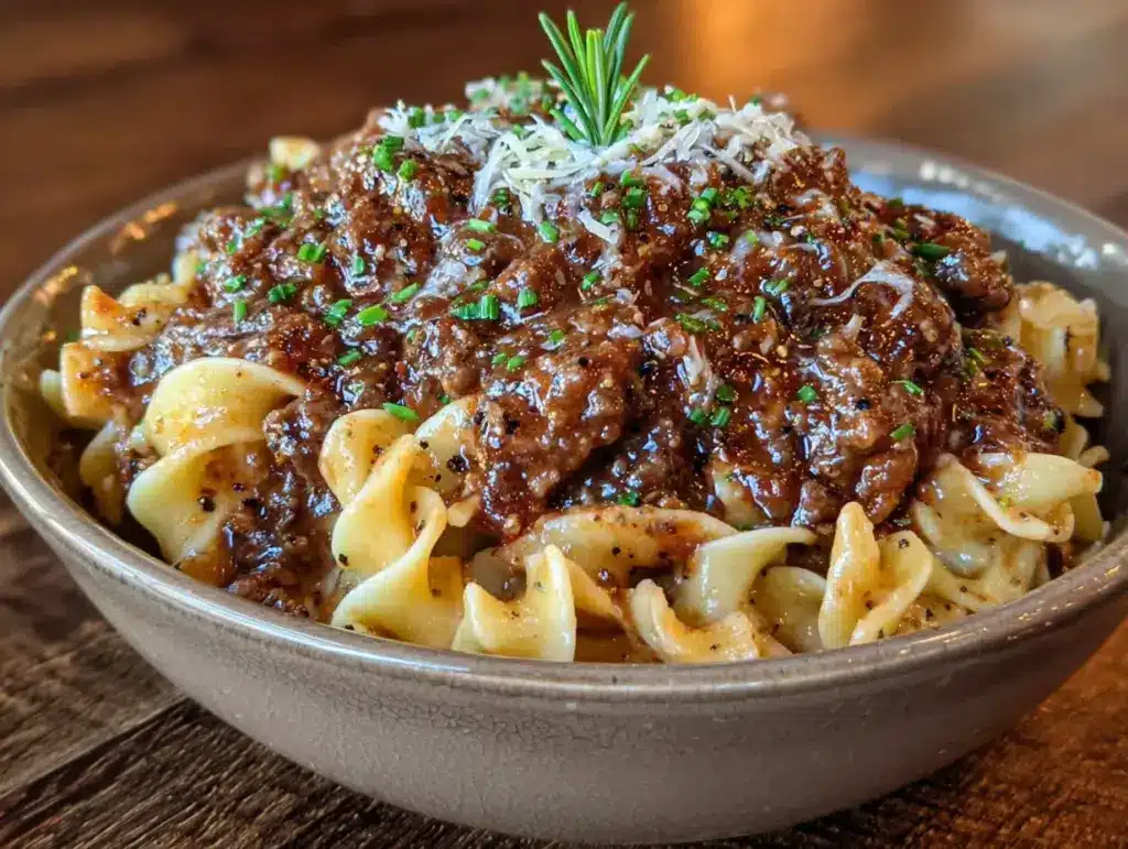 easy ground beef stroganoff - featured image