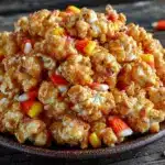 easy halloween popcorn mix with candy corn - featured image