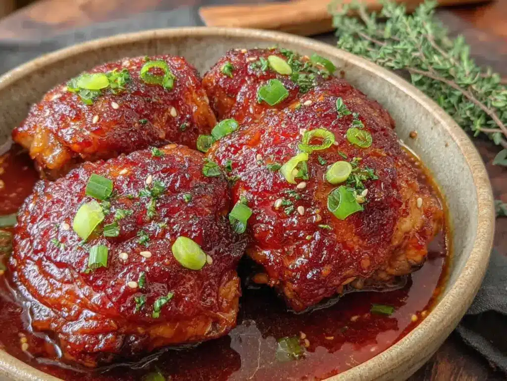 easy honey garlic crockpot chicken thighs - featured image