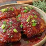 easy honey garlic crockpot chicken thighs - featured image