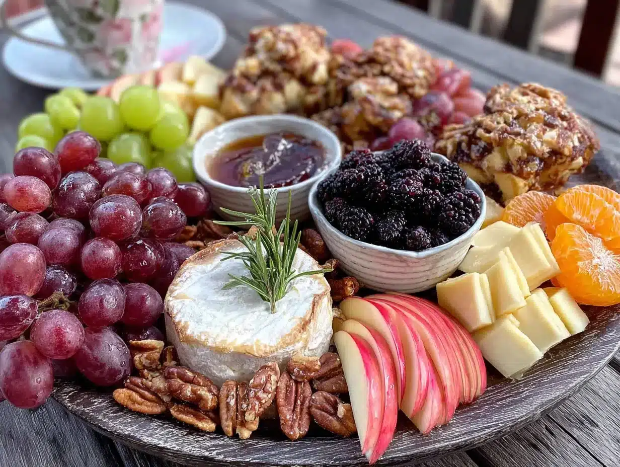 Friendsgiving charcuterie board with fall fruits preparation steps