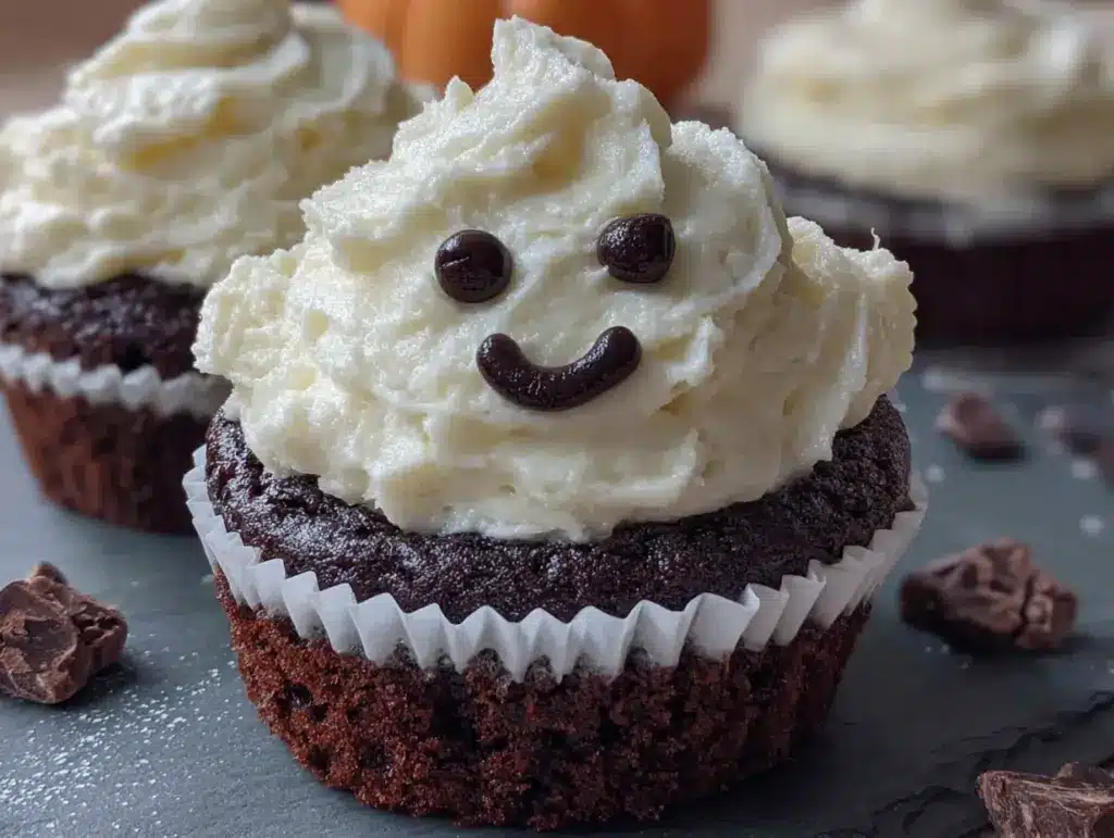 ghost cupcakes with chocolate chip eyes - featured image