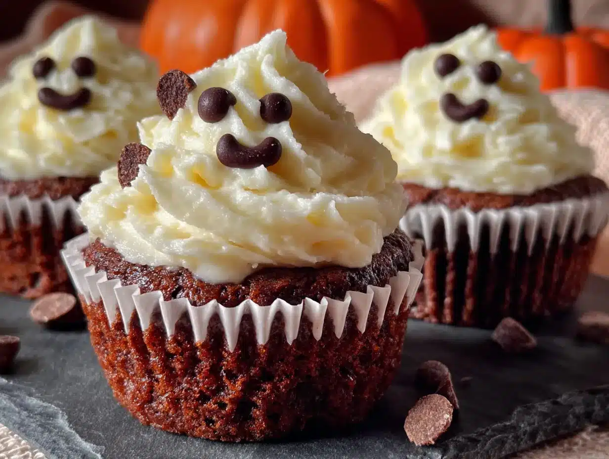 ghost cupcakes with chocolate chip eyes preparation steps