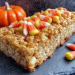 halloween rice krispie treats with candy corn - featured image