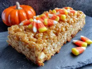 halloween rice krispie treats with candy corn - featured image