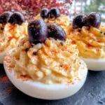 lightened-up spooky spider deviled eggs - featured image