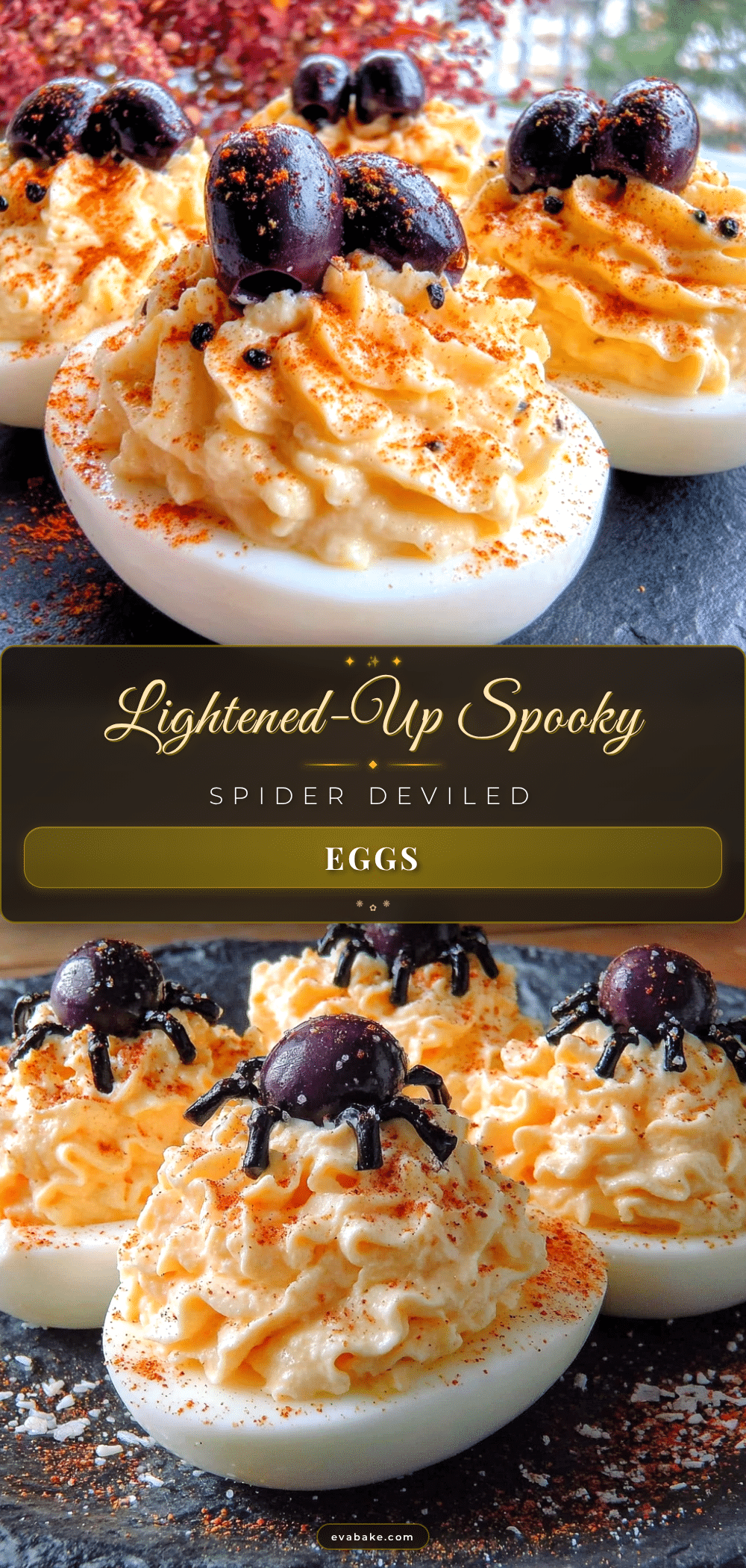 lightened-up spooky spider deviled eggs recipe