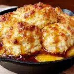 lighter peach cobbler with buttermilk biscuits - featured image