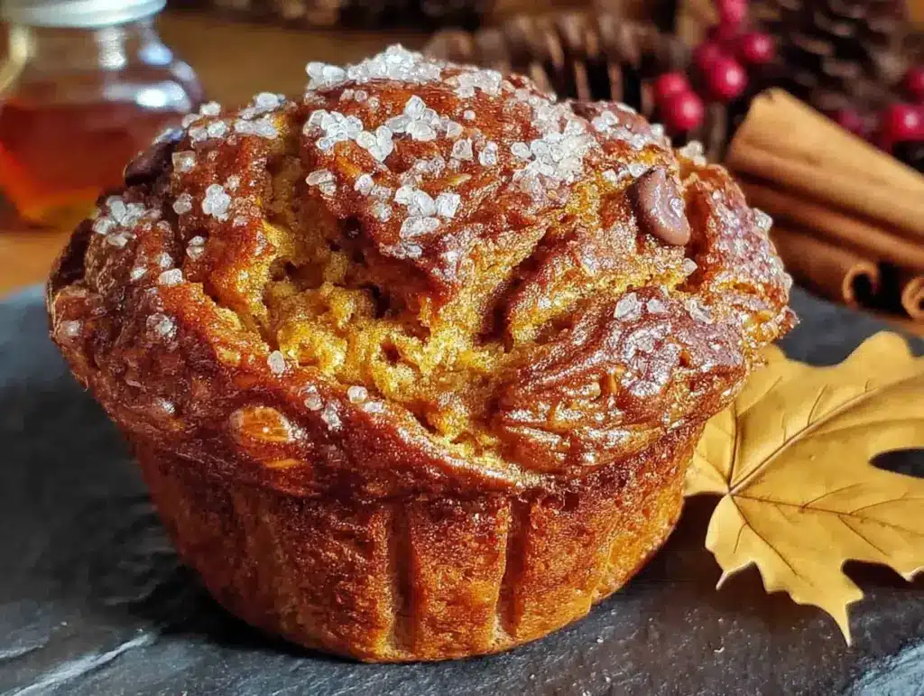 maple pumpkin chocolate chip muffins - featured image