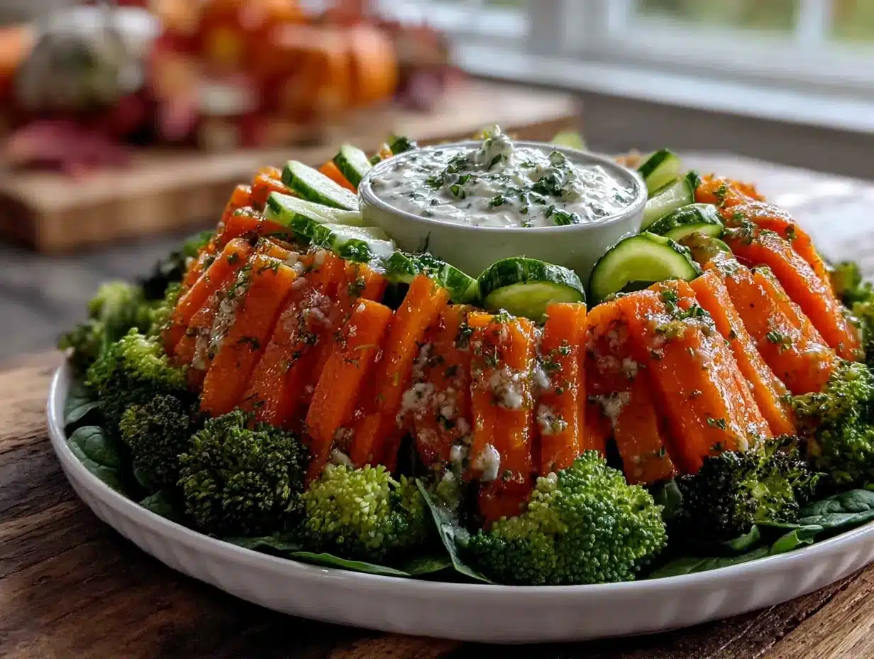 pumpkin-shaped veggie tray preparation steps