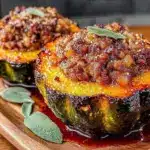 stuffed acorn squash with sausage - featured image