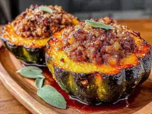 stuffed acorn squash with sausage - featured image