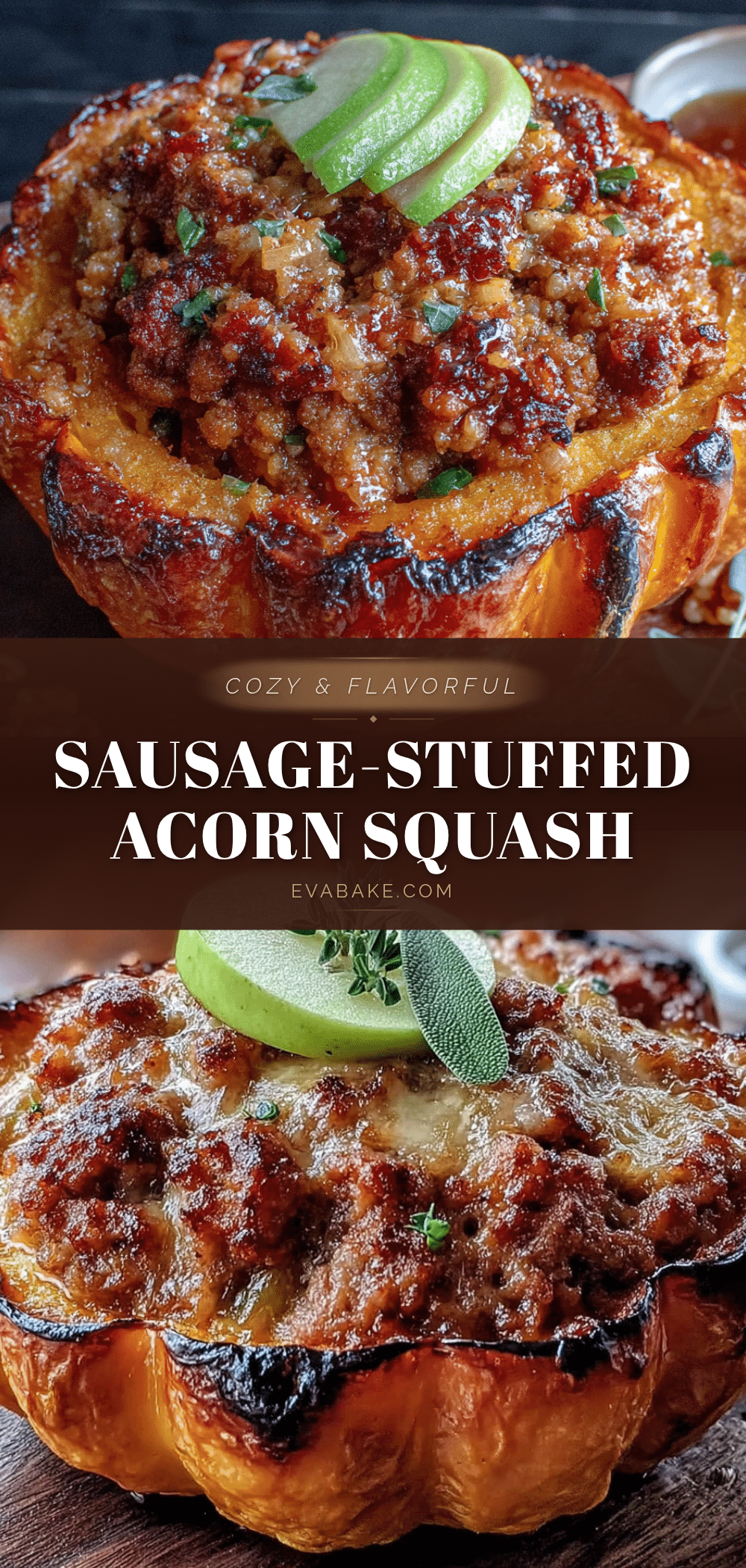 cozy sausage-stuffed acorn squash with apple recipe