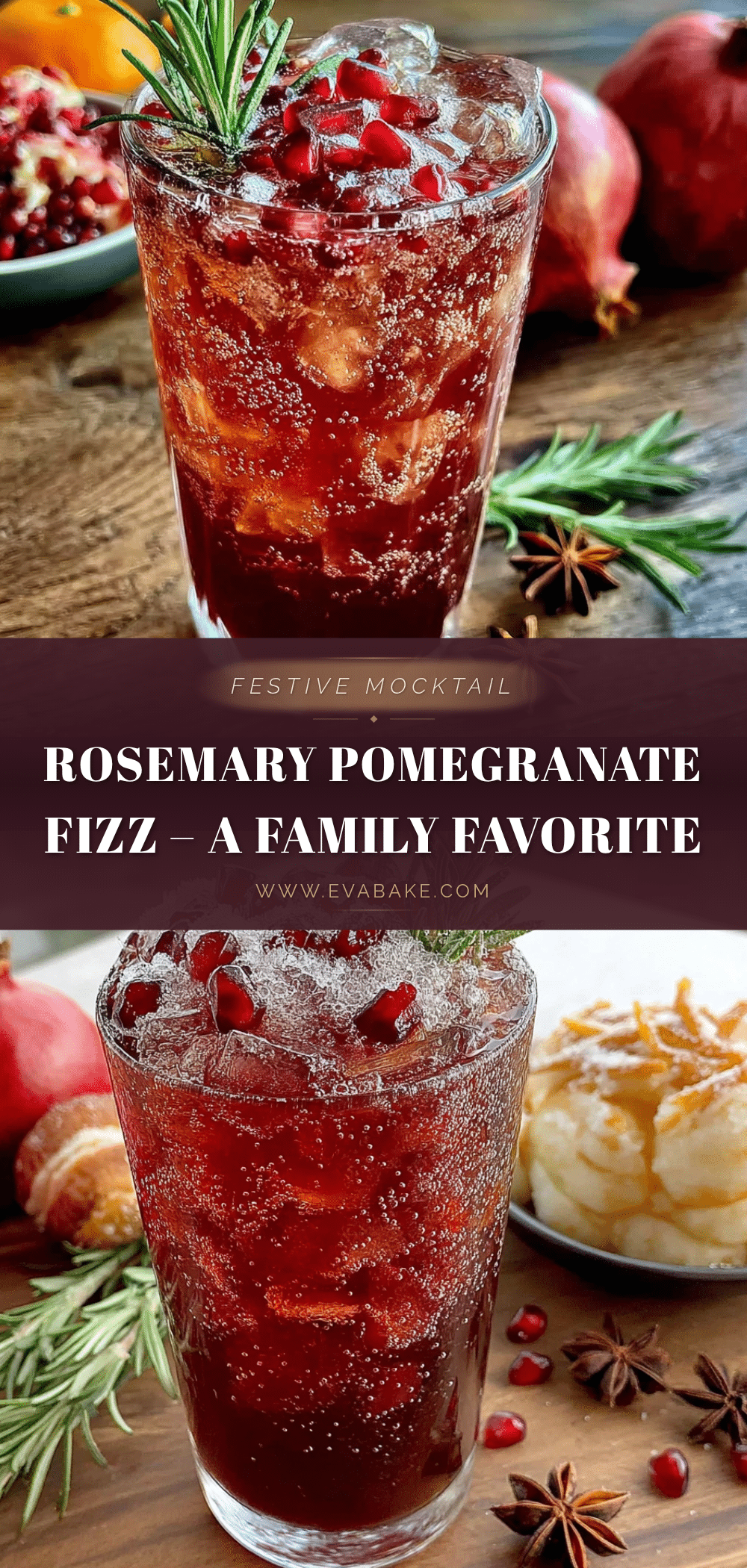 Rosemary pomegranate fizz mocktail recipe